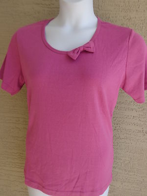 Being Casual Ribbed Cotton Blend Knit Scoop Neck with Bow Top XL-1X Berry Pink