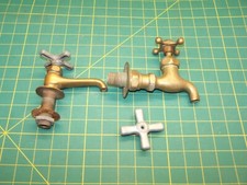 MISMATCHED LOT OF ANTIQUE BRASS SINK FAUCETS w/COLD HANDLES FOR PARTS OR REPAIR