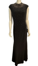 NWT Eliza J Black Sleeveless High Collar Studded Lined Knit Long Dress Size 10