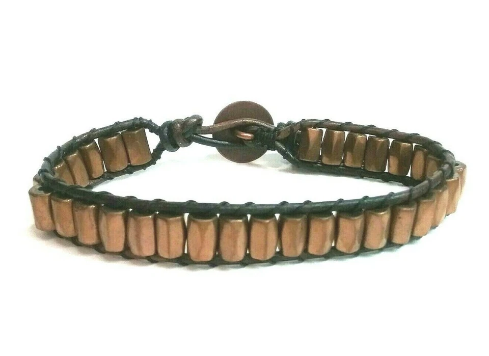 Мужской черный / коричневый кожаный надежном браслет с медного тона магнитные бусины Buffalo - Изображение 4 из 4