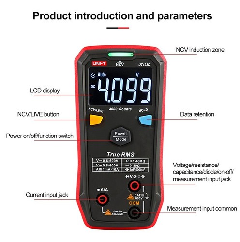 UNI-T UT123D Smart Digital LCD Multimeter T-RMS NCV AC DC Cap Live Wire Tester - Picture 9 of 13