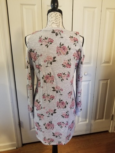 No Comment TShirt Dress Medium Gray Pink Floral Cold Shoulder Long Sleeve EUC - Picture 3 of 12