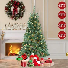 4/5/6/7ft Prelit Christmas Tree with Lights Snow Flocked Pine Cones Holiday Xmas