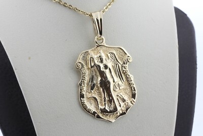 14K Gelbgold Heiliger Michael Schütze uns religiöse Medaille Abzeichen Charm Anhänger    