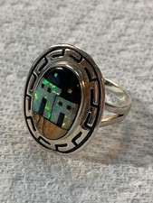 Gorgeous Vintage Navajo Style Sterling Silver Multicolored Ring Size8