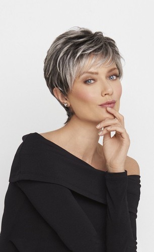Pixie Short Cut Wig with Bangs for Women Black Gray Mixed Fiber Hair Wig Fashion - Picture 3 of 15