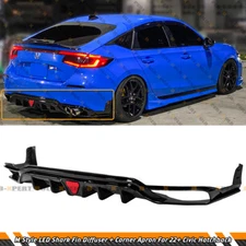 FOR 2022-26 HONDA CIVIC FL1 5DR HATCHBACK JDM GLOSSY BLACK LED REAR DIFFUSER KIT