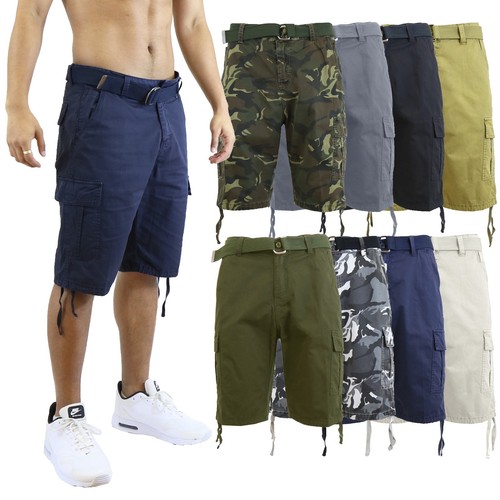 Mens Cargo Shorts Cotton Zip Button 