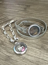 ORIGAMI OWL Chain & Wrap Bracelet Whit Locket Lot Crystal W/ 6 Charms, Love Wine