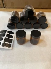 8 oz Amber 12 Plastic Cosmetic Jars Containers with Black Lid for Beauty etc.