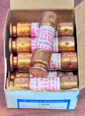 10 x Gould Shawmut Tri-Onic TR2R Time Delay Fuses, 2A 250VAC 2 Amp 250V AC TR-2R