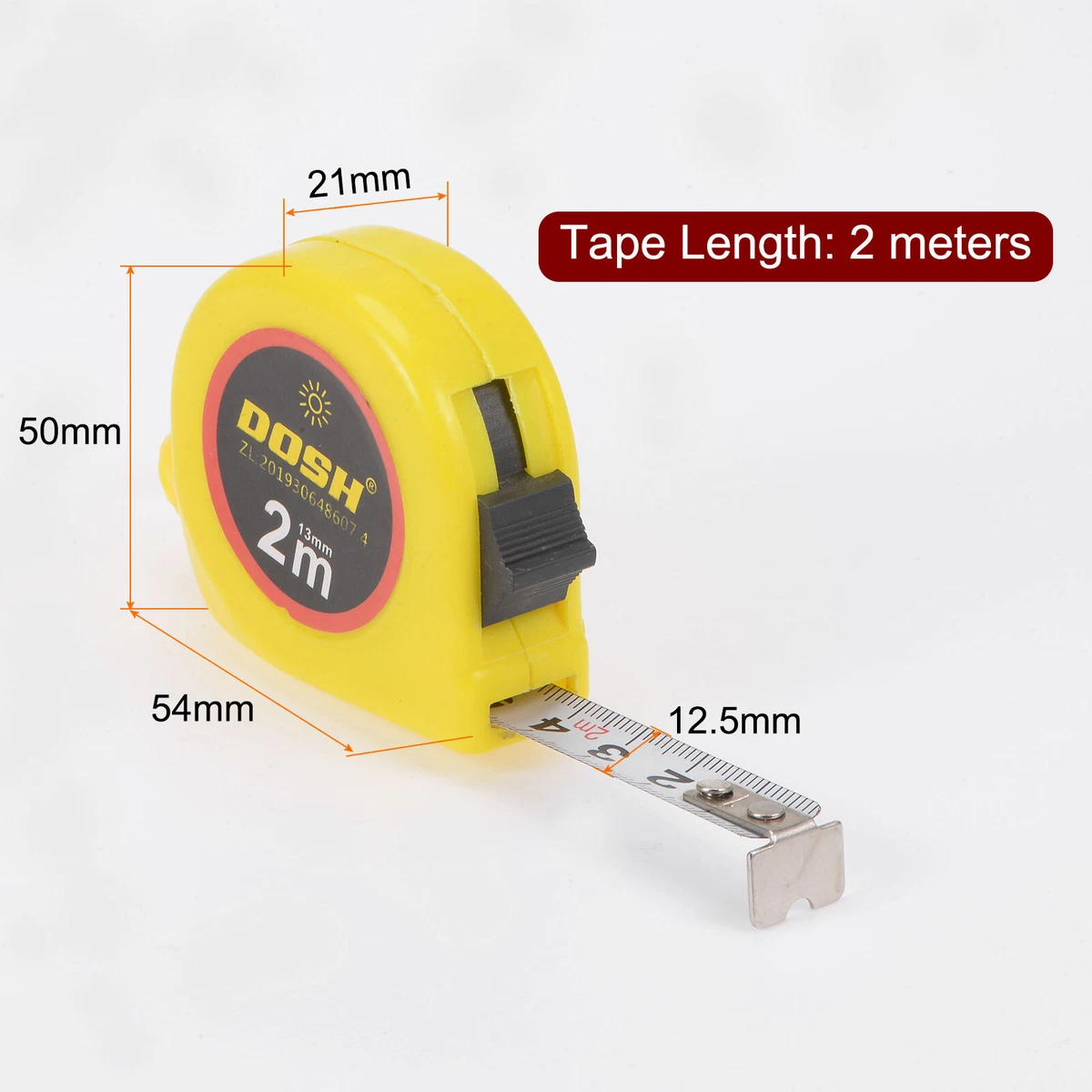 2pcs Mini Tape Measure 2M Steel Measuring Tape 12.5mm Wide, Yellow ABS Shell