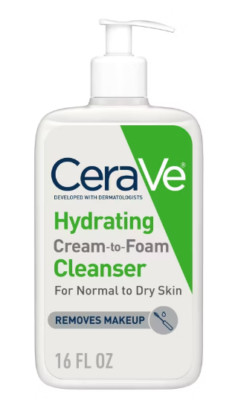 CeraVe Hydrating Cream-to-Foam Face Wash with Hyaluronic Acid for Normal to D...