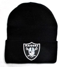 Las Vegas Oakland Raiders flat applique on Black beanie  cap hat. See details