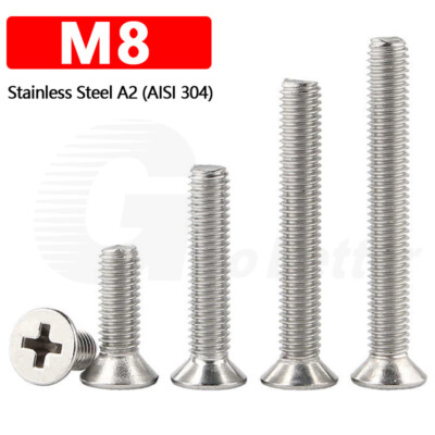 M8 Phillips Countersunk Flat Head Machine Screws Bolt A2 Stainless Steel DIN 965