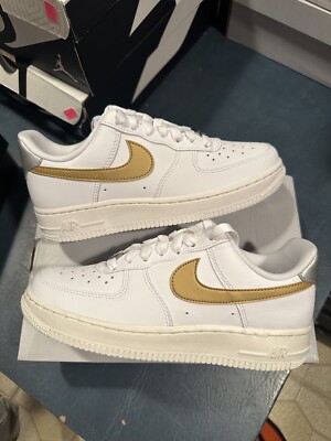 Size 6.5W - Women Nike Air Force 1 '07 Low White Metallic Gold