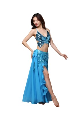 TMS Chiffon Designer 2 Slit Full Circle Skirt Belly Dance Panel Tribal 25 Colors - Foto 10