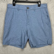 Old Navy Adult Mens Linen Blend Shorts 34 Blue Stripe Flat Front Pocket Slim Fit