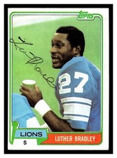 LUTHER BRADLEY DETROIT LIONS #27 AUTO FIRMATA 1981 TOPPS CARD NOTRE DAME IRLANDESE
