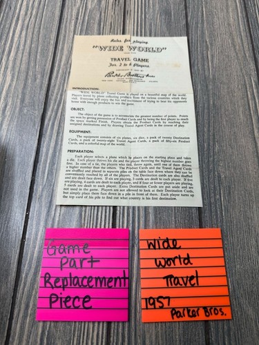 1957 Parker Bros. "Wide World" Travel Game Replacement Instructions Manual Only