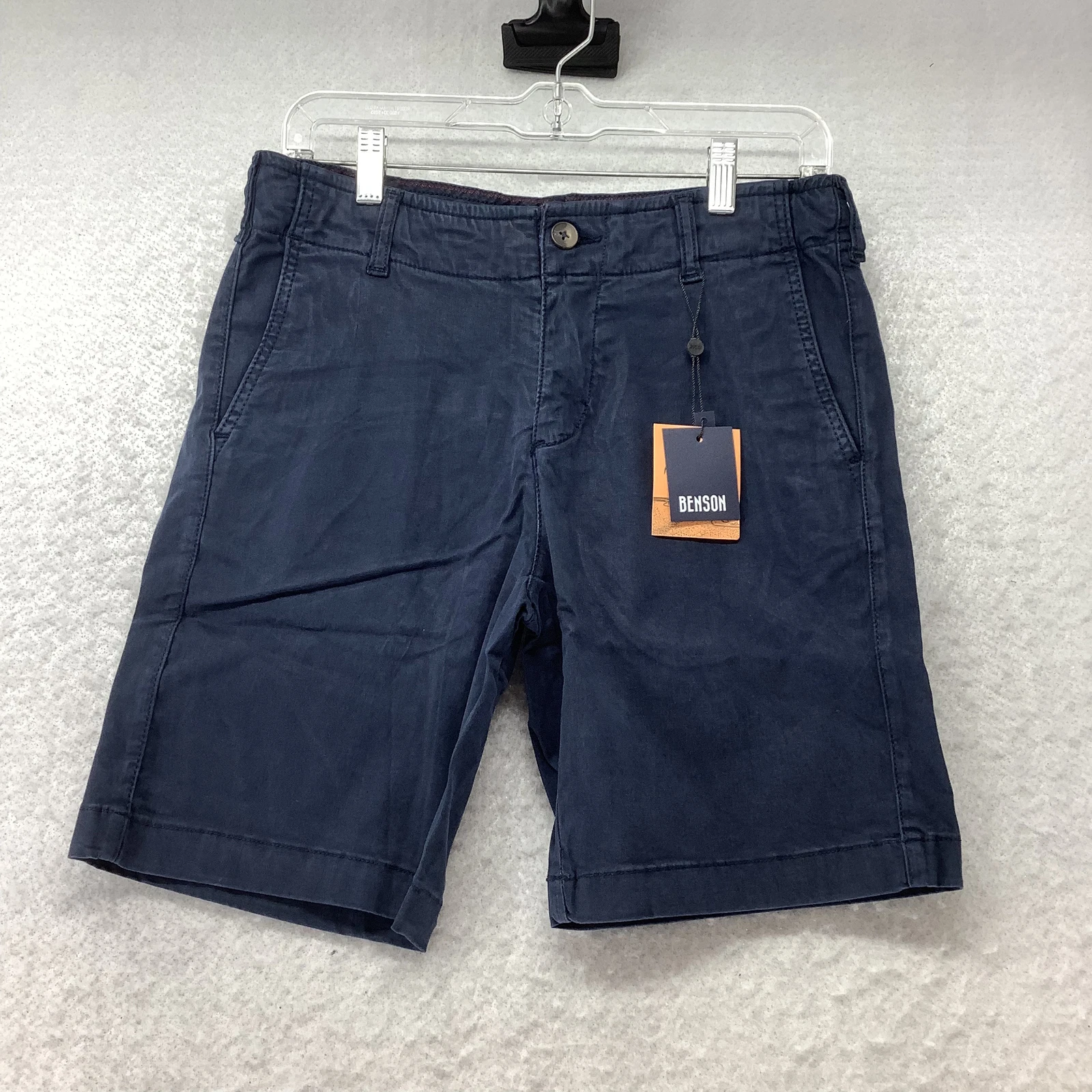 Benson Men's Navy Blue Flat Front Slash Pockets Chino Shorts Size 30