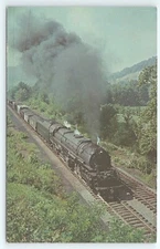 Postcard B&O EM-1 657 2-8-8-4 out of Benwood Jct West Virginia with Coal 1957