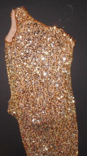NWT Gold Silver Sequin Asymmetrical dress over nude leotard ch/ladies sizes - Picture 1 of 6