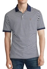 Polo Ralph Lauren Men's XL Blue Stripe Short Sleeve Polo Shirt Red Pony Logo EUC