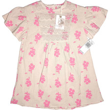 Jessica Simpson Tan Pink Flower Girls Sz 5 Dress Lined Lace Detail Floral Beige