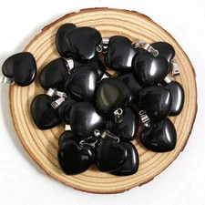 Natural black obsidian heart pendant healing crystal beads for jewerly 30pcs