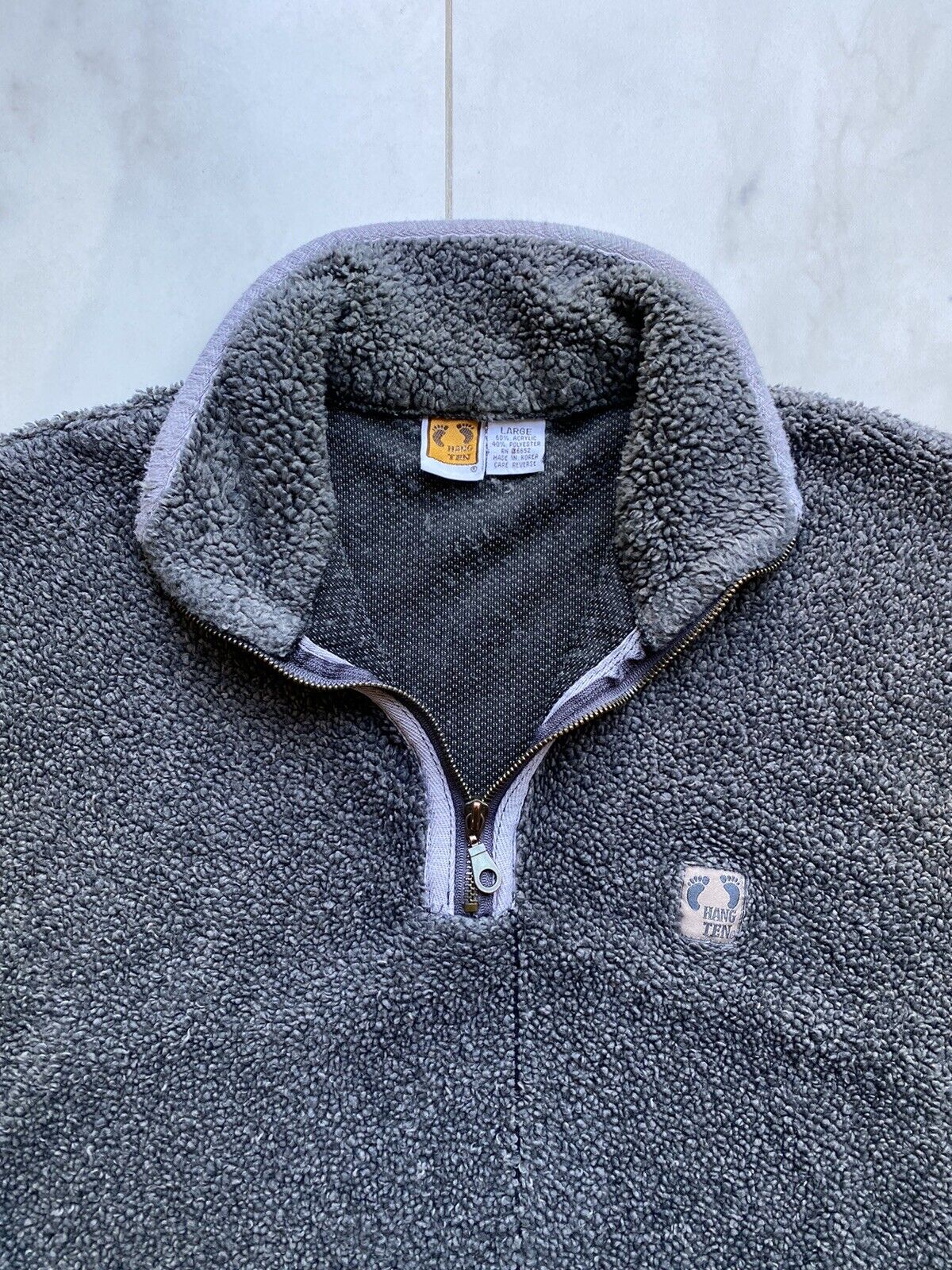 70’s 80’s Hang Ten Deep Pile Fleece Jacket Gray L… - image 2