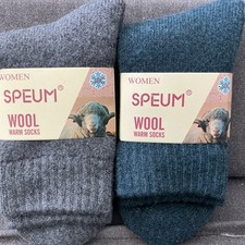 Women Warm WOOL Blend Women's Crew SOCKS 7-9 2 Pr Navy  Gray NWT
