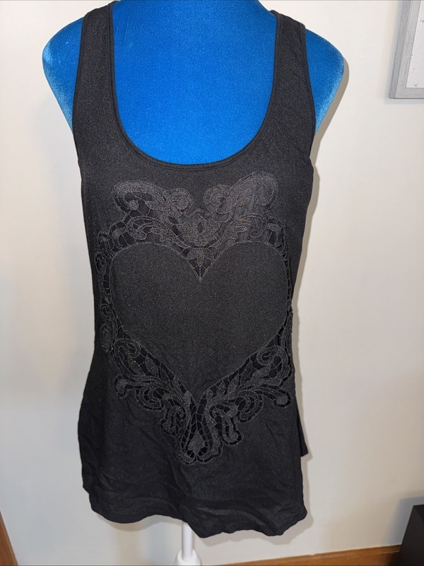 Express Women’s Black Tank Too M Heart Design