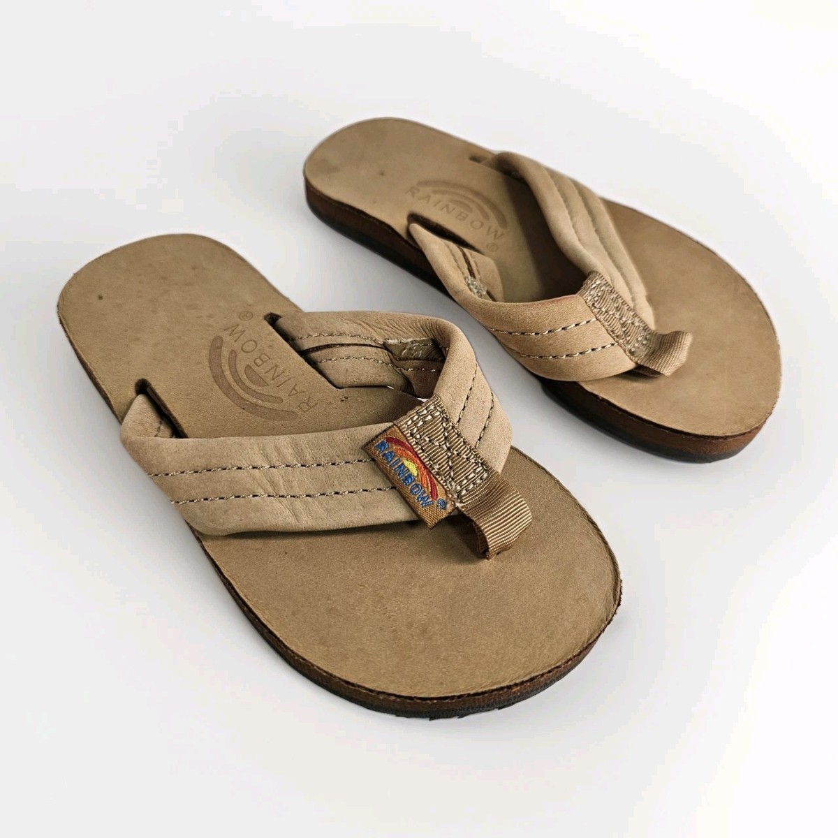 Rainbow Leather Sandals Kids Size 7/8 Flip Flop Thong 6 3/8  display picture 1