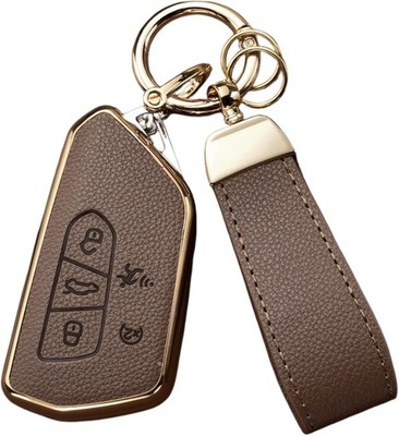 VW Key Fob Cover Leather TPU 5 Button for Tiguan Atlas Jetta Brown US Seller