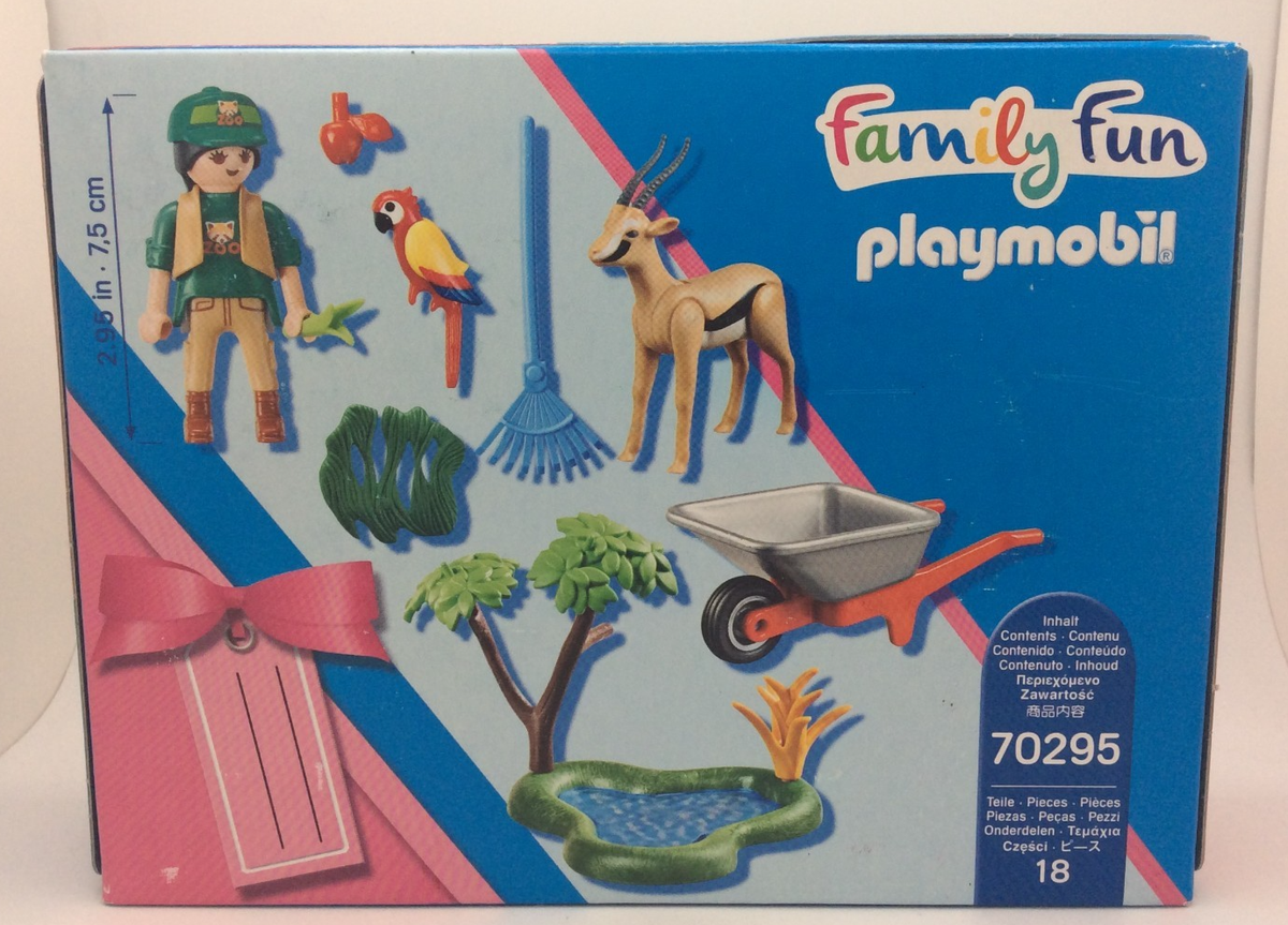 PLAYMOBIL Family Fun Zoo Playset 70295 with Gazelle Parrot Pond