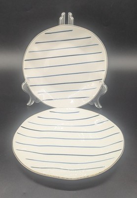 Lenox Blue Bay Two Salad Or Dessert Porcelain Plates 8 1/4'' White Blue Stripes