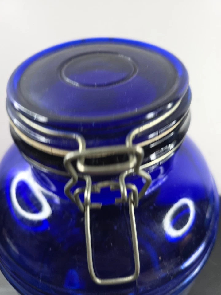 Cracker Barrel Style Cobalt Blue Glass Cannister 4 QT Bail Lid Closure - Image 4 of 4