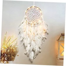 White Feathers Dream Catcher Wall Hanging Elegant Wall Art Room With Lights