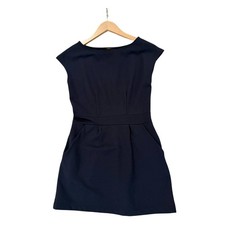 Quince Navy Blue Cap Sleeve Fit and Flare Mini Dress with Pockets XS