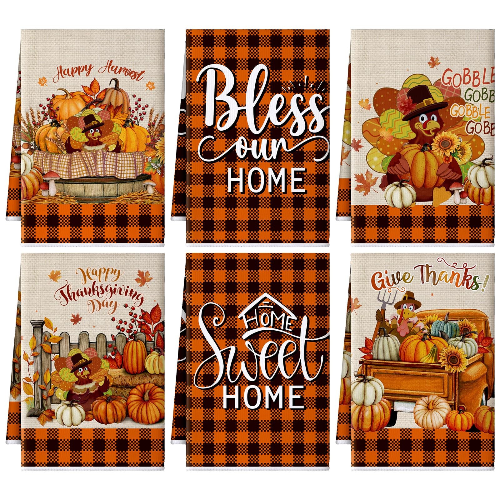 6 Pack Thanksgiving Kitchen Towels Autumn Hand Towels Fall Flower Bathroom Di...