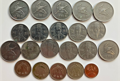Lot of 21 South Korean Coins 1978 - 2011 Total 4,610 Won