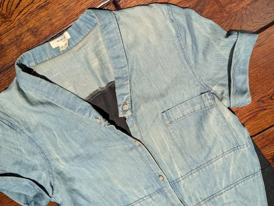 Helmut Lang Women's S/S Button-Up Lightweight Denim Shirt w/ Jersey Back Sz P XS - Image 3 of 4