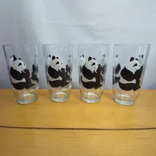 Panda Bear Drinking Juice Glasses 10 oz Set Of 4