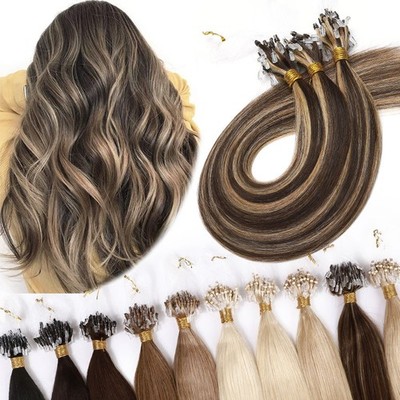 Russisch Remy Echthaar Extensions Micro Loop Bead Nano Ring Tip Haarverlängerung