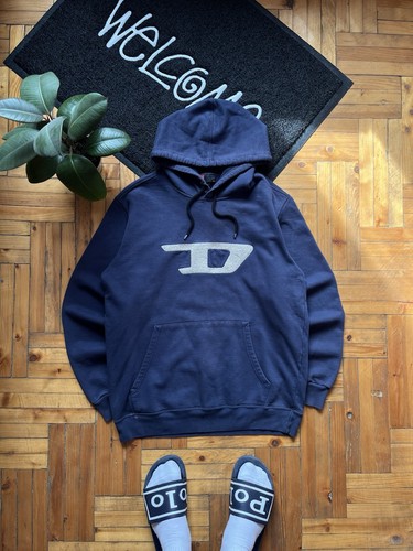 Vintage Diesel Big Logo Avant Garde Blue Hoodie Size L Men's - 第 1/8 張圖片