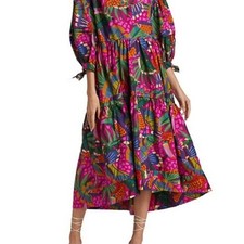 FARM Rio XS Painted Toucan Tiered  Midi  Dress