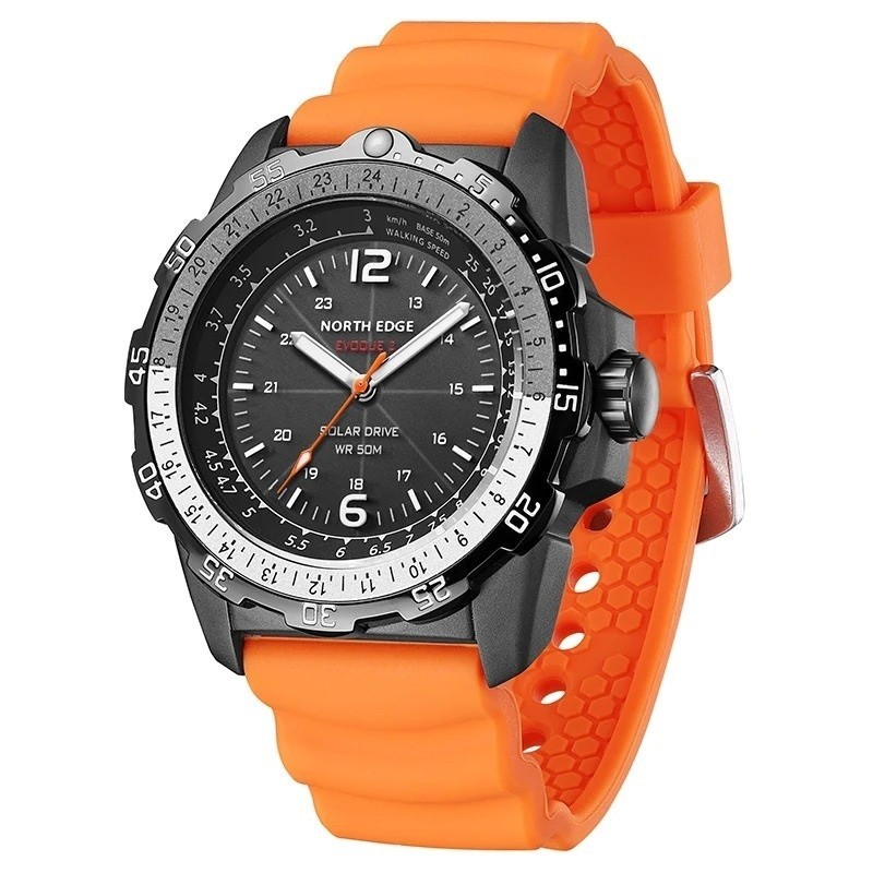 Montre Solaire Homme NORTH EDGE EVOQUE 2 Étanche avec Écran Digital Black