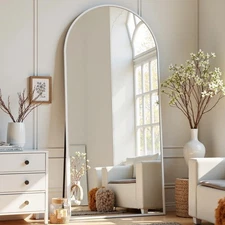 Arched White Full Length Mirror, 57"X20" Large Floor Mirrors with Stand, Full...
