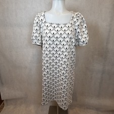 LOFT Outlet Black White Geometric Puff Sleeve Shift Dress Square Neck Size S